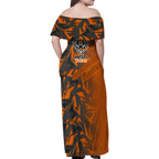 Wests Tigers Rugby Family Matching Off Shoulder Maxi Dress and Hawaiian Shirt Fierce Mascot Geometric Tribal Art