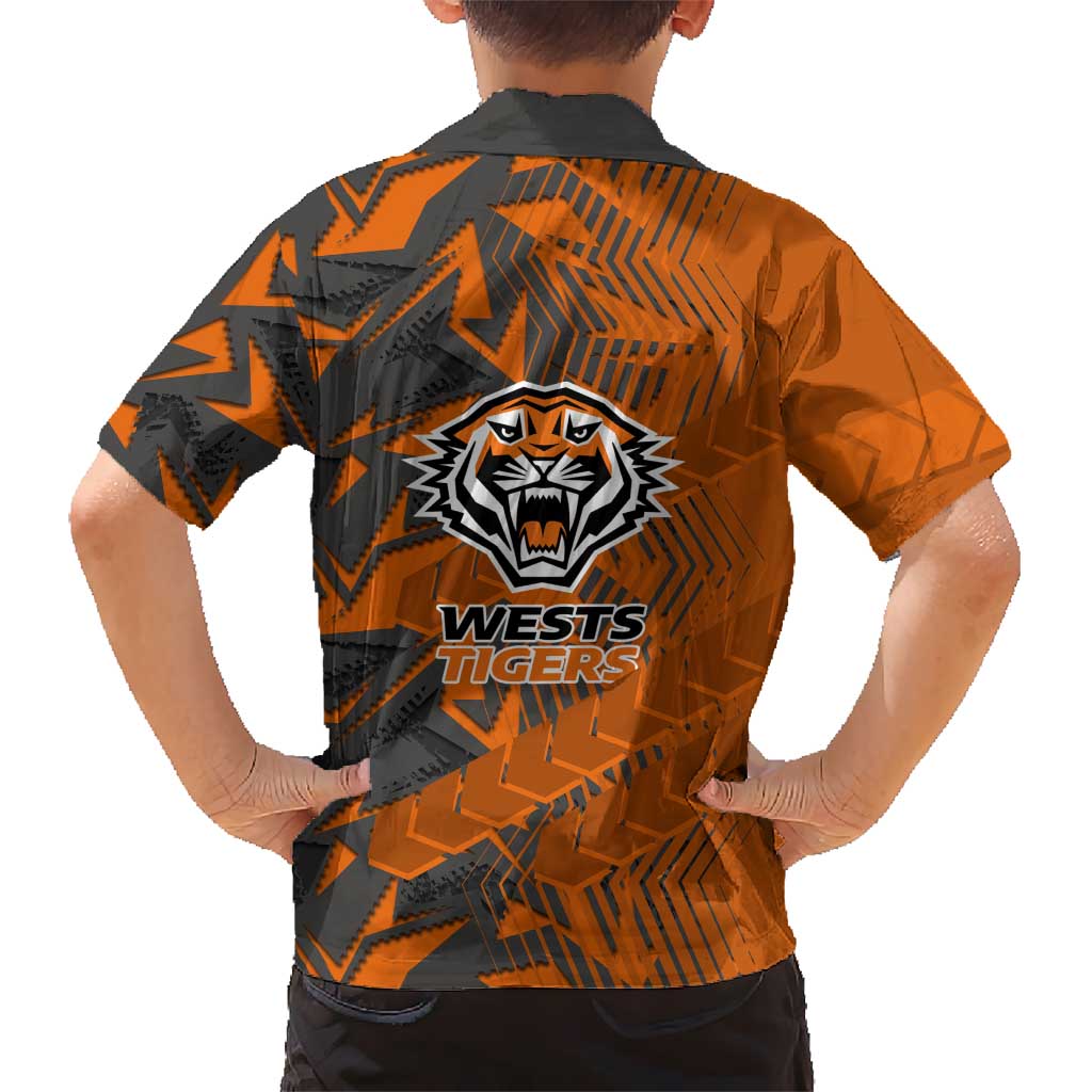 Wests Tigers Rugby Family Matching Puletasi and Hawaiian Shirt Fierce Mascot Geometric Tribal Art
