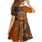 Wests Tigers Rugby Family Matching Short Sleeve Bodycon Dress and Hawaiian Shirt Fierce Mascot Geometric Tribal Art