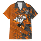 Wests Tigers Rugby Family Matching Short Sleeve Bodycon Dress and Hawaiian Shirt Fierce Mascot Geometric Tribal Art