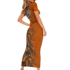 Wests Tigers Rugby Family Matching Short Sleeve Bodycon Dress and Hawaiian Shirt Fierce Mascot Geometric Tribal Art