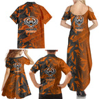 Wests Tigers Rugby Family Matching Summer Maxi Dress and Hawaiian Shirt Fierce Mascot Geometric Tribal Art