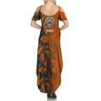 Wests Tigers Rugby Family Matching Summer Maxi Dress and Hawaiian Shirt Fierce Mascot Geometric Tribal Art