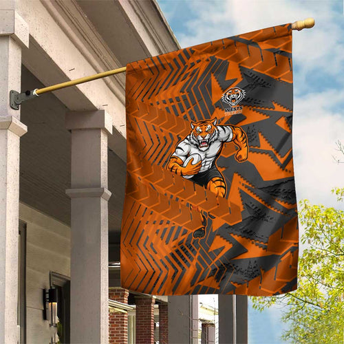 Wests Tigers Rugby Garden Flag Fierce Mascot Geometric Tribal Art