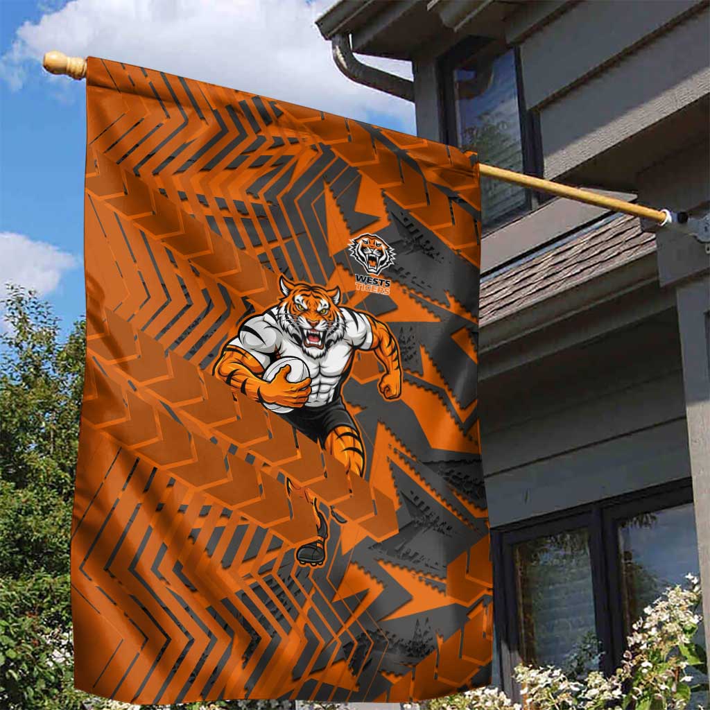 Wests Tigers Rugby Garden Flag Fierce Mascot Geometric Tribal Art