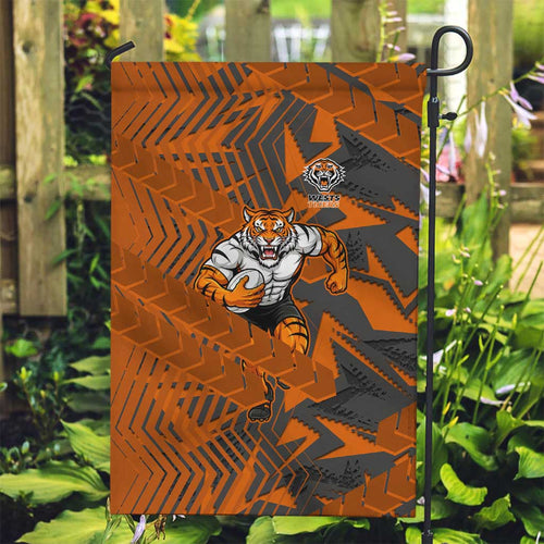 Wests Tigers Rugby Garden Flag Fierce Mascot Geometric Tribal Art