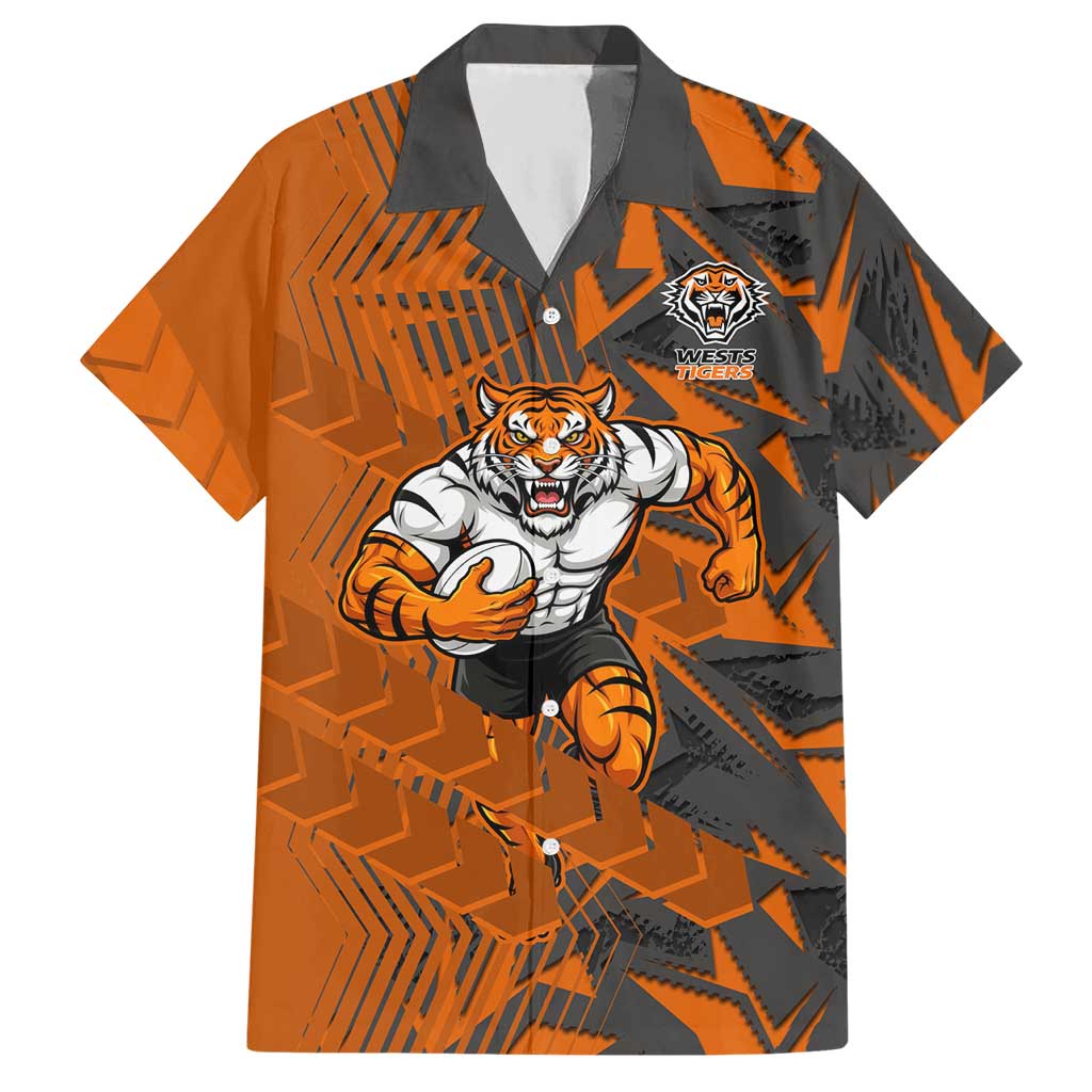 Wests Tigers Rugby Hawaiian Shirt Fierce Mascot Geometric Tribal Art