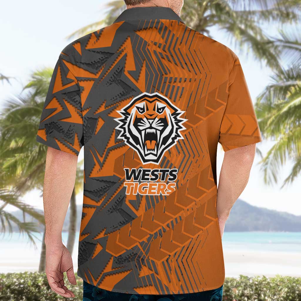 Wests Tigers Rugby Hawaiian Shirt Fierce Mascot Geometric Tribal Art
