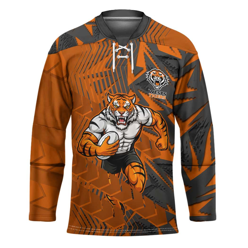 Wests Tigers Rugby Hockey Jersey Fierce Mascot Geometric Tribal Art