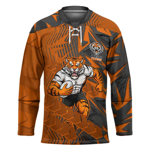 Wests Tigers Rugby Hockey Jersey Fierce Mascot Geometric Tribal Art