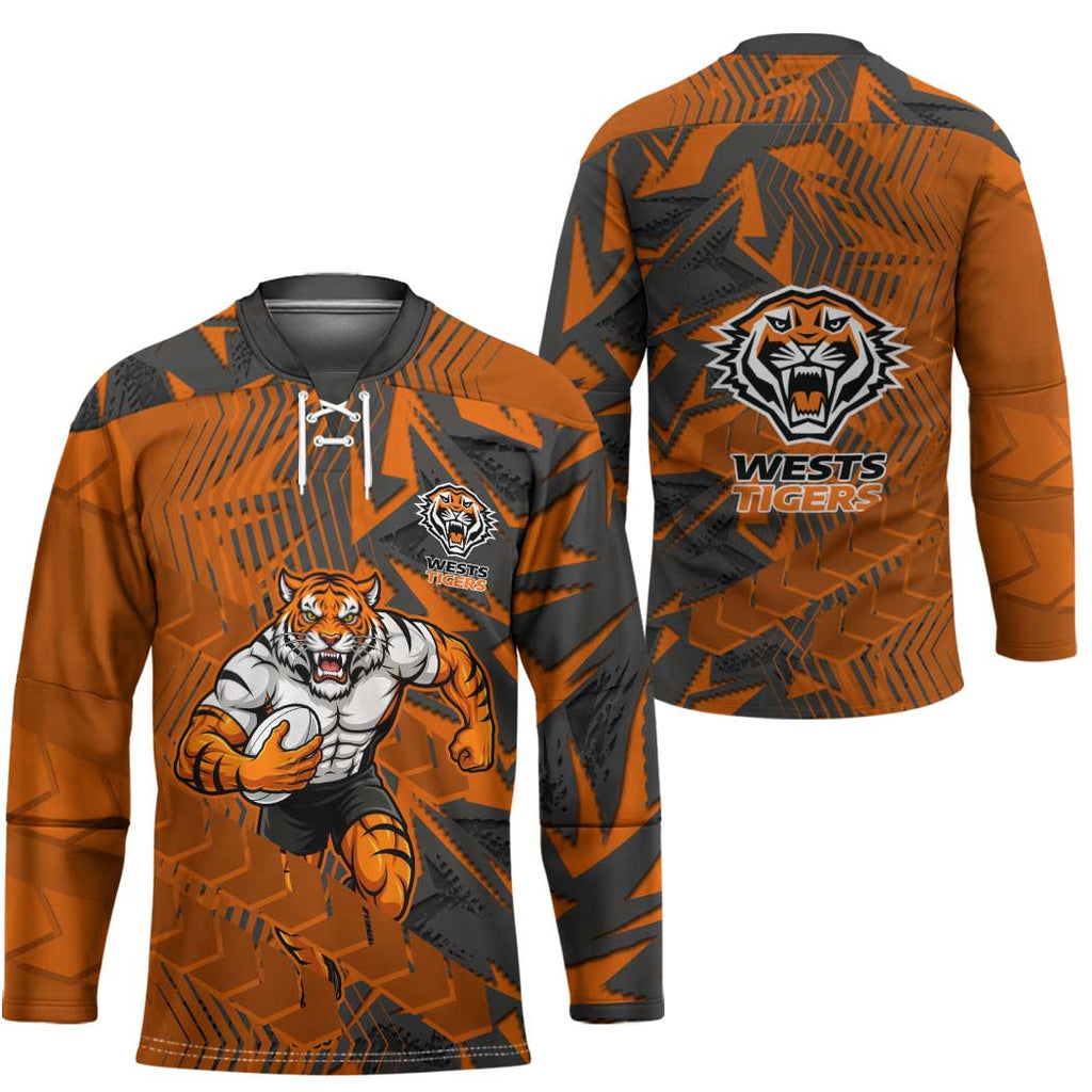 Wests Tigers Rugby Hockey Jersey Fierce Mascot Geometric Tribal Art