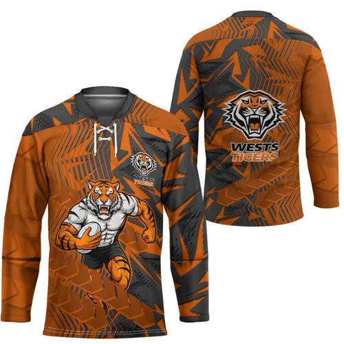 Wests Tigers Rugby Hockey Jersey Fierce Mascot Geometric Tribal Art