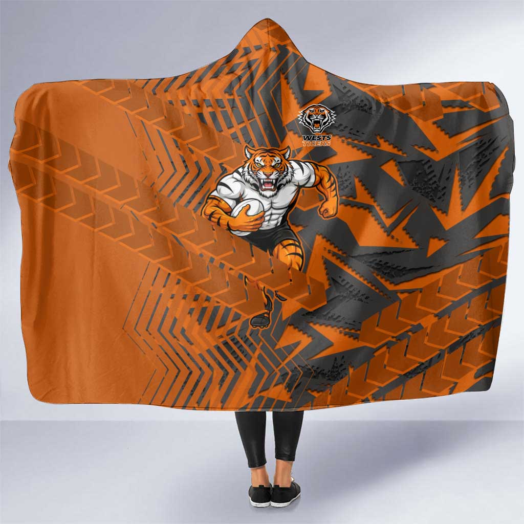 Wests Tigers Rugby Hooded Blanket Fierce Mascot Geometric Tribal Art
