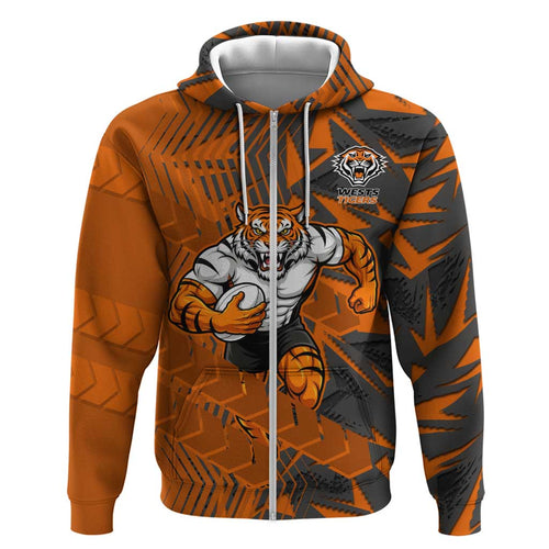 Wests Tigers Rugby Hoodie Fierce Mascot Geometric Tribal Art