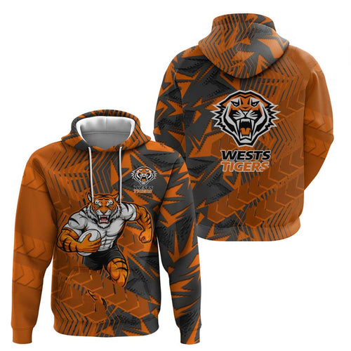 Wests Tigers Rugby Hoodie Fierce Mascot Geometric Tribal Art