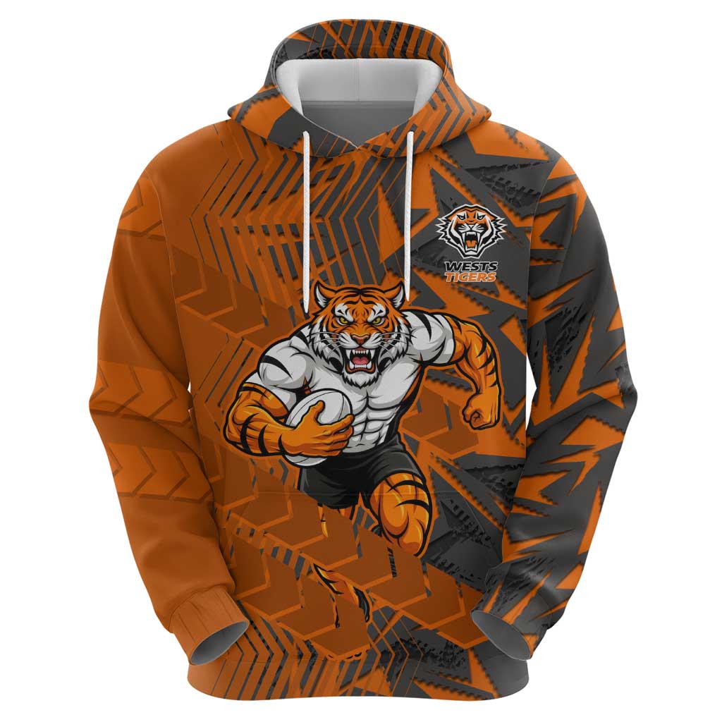 Wests Tigers Rugby Hoodie Fierce Mascot Geometric Tribal Art