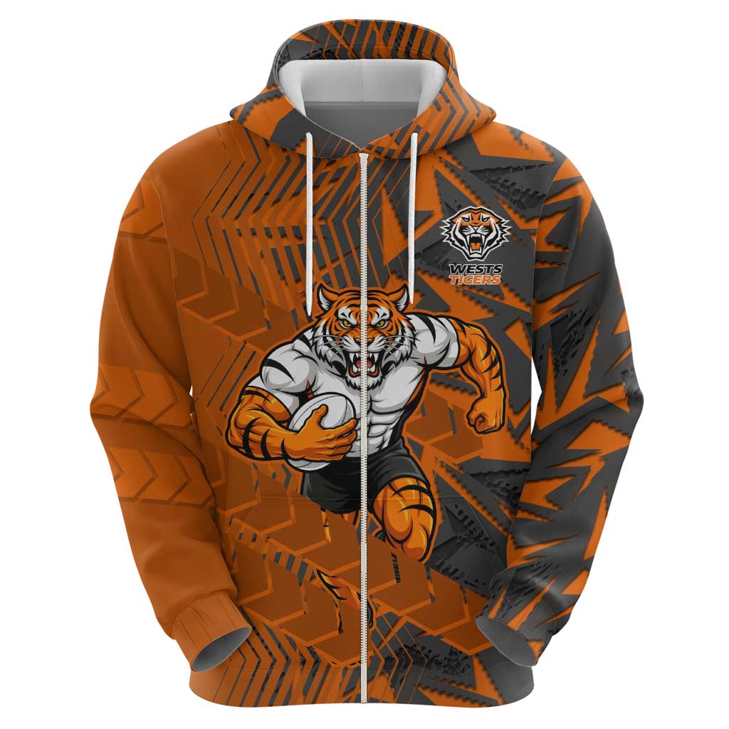 Wests Tigers Rugby Hoodie Fierce Mascot Geometric Tribal Art
