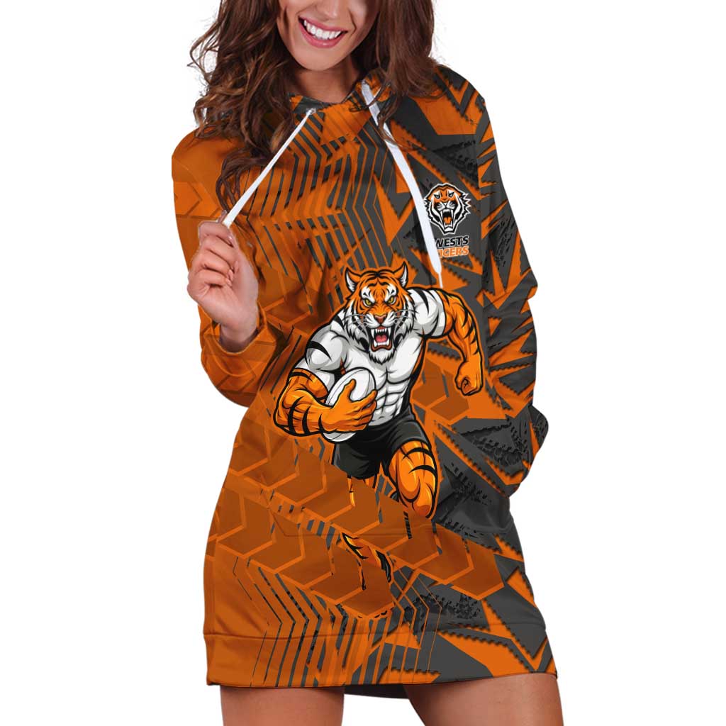 Wests Tigers Rugby Hoodie Dress Fierce Mascot Geometric Tribal Art