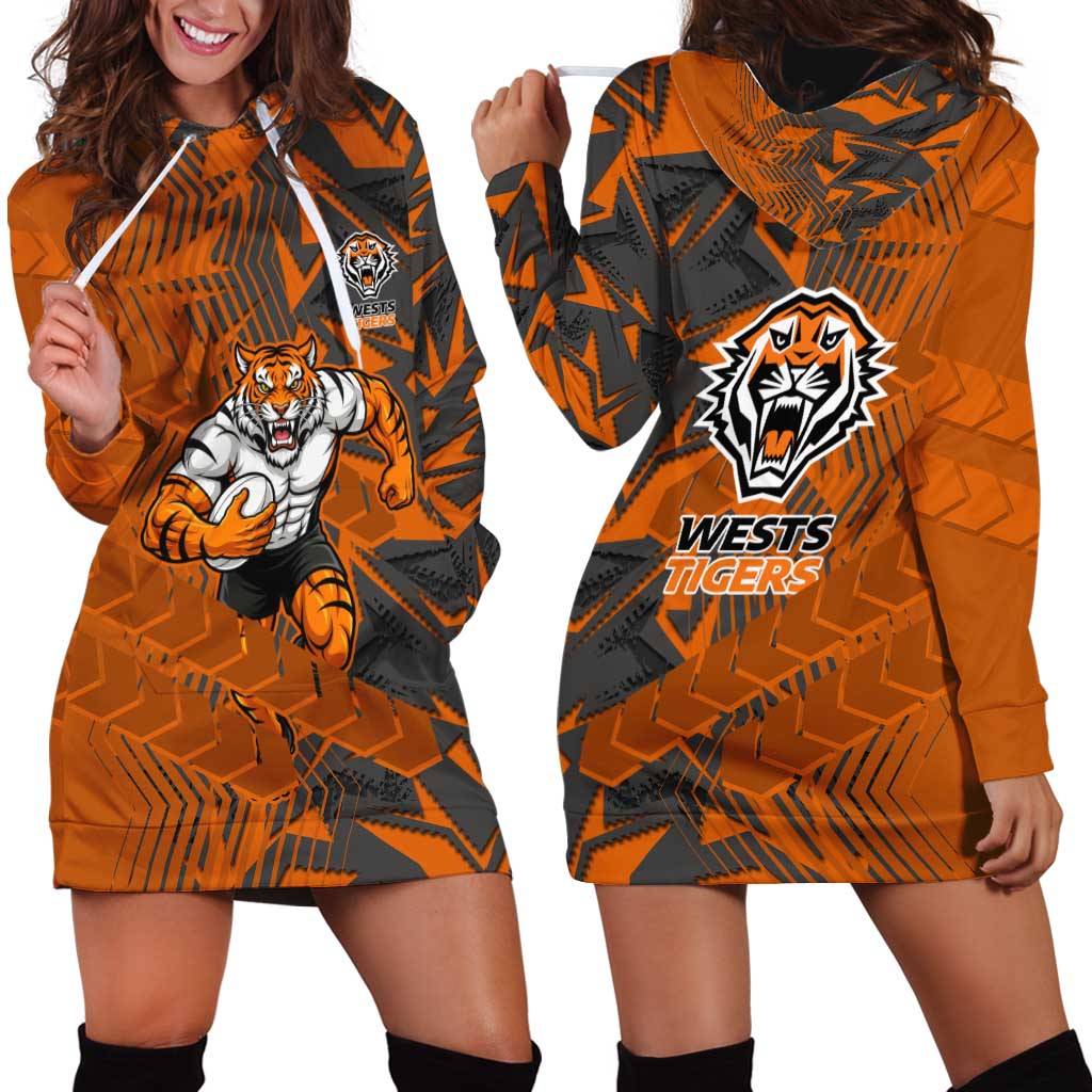 Wests Tigers Rugby Hoodie Dress Fierce Mascot Geometric Tribal Art