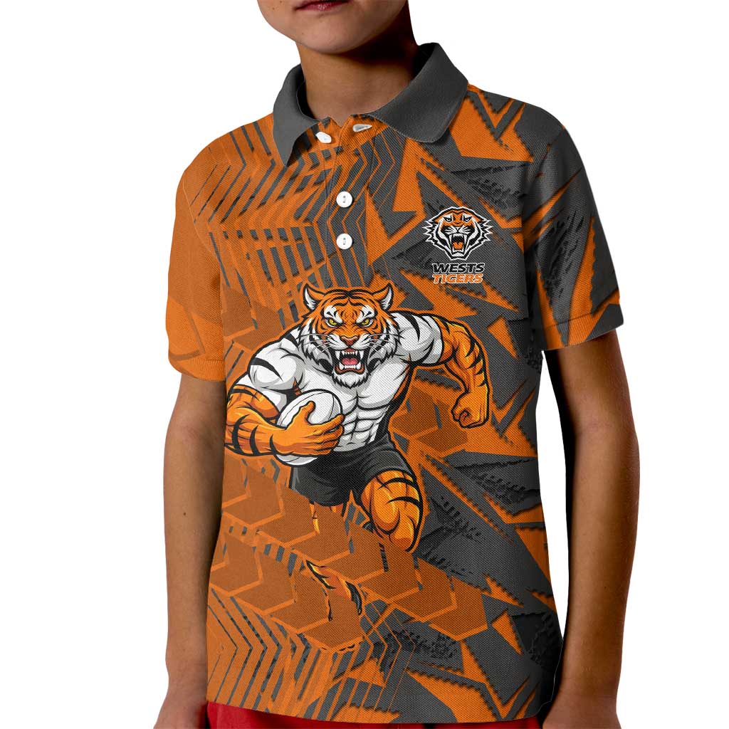 Wests Tigers Rugby Kid Polo Shirt Fierce Mascot Geometric Tribal Art