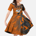 Wests Tigers Rugby Kid Short Sleeve Dress Fierce Mascot Geometric Tribal Art