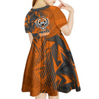 Wests Tigers Rugby Kid Short Sleeve Dress Fierce Mascot Geometric Tribal Art