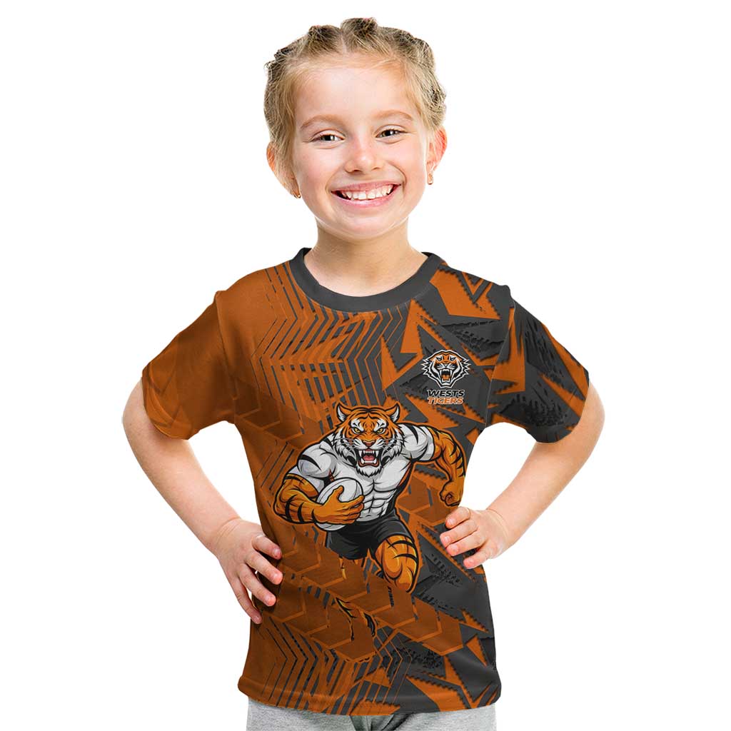 Wests Tigers Rugby Kid T Shirt Fierce Mascot Geometric Tribal Art