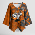 Wests Tigers Rugby Kimono Sleeve Blouse Fierce Mascot Geometric Tribal Art