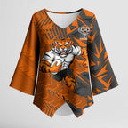 Wests Tigers Rugby Kimono Sleeve Blouse Fierce Mascot Geometric Tribal Art