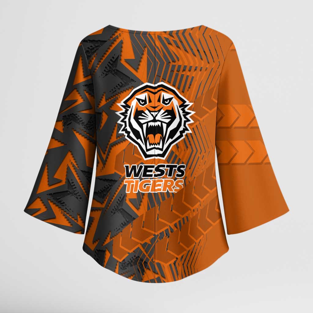 Wests Tigers Rugby Kimono Sleeve Blouse Fierce Mascot Geometric Tribal Art