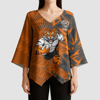 Wests Tigers Rugby Kimono Sleeve Blouse Fierce Mascot Geometric Tribal Art
