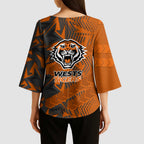 Wests Tigers Rugby Kimono Sleeve Blouse Fierce Mascot Geometric Tribal Art