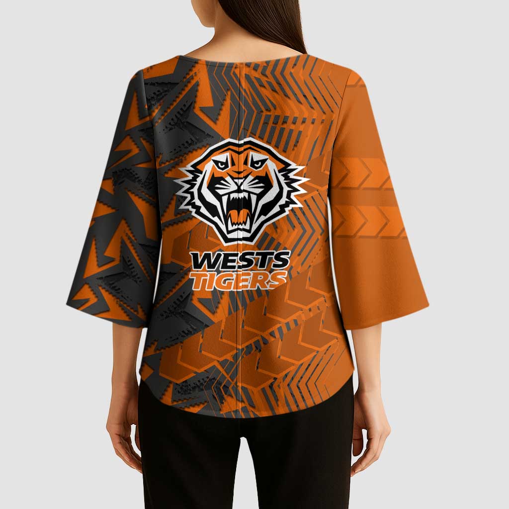 Wests Tigers Rugby Kimono Sleeve Blouse Fierce Mascot Geometric Tribal Art
