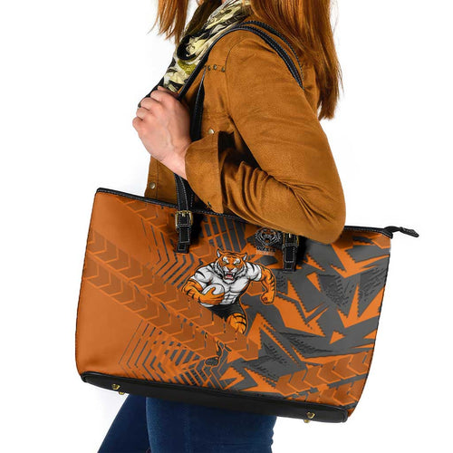 Wests Tigers Rugby Leather Tote Bag Fierce Mascot Geometric Tribal Art