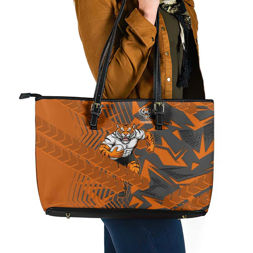 Wests Tigers Rugby Leather Tote Bag Fierce Mascot Geometric Tribal Art