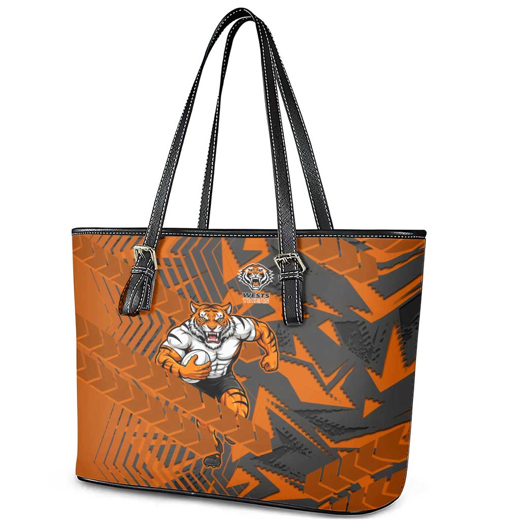 Wests Tigers Rugby Leather Tote Bag Fierce Mascot Geometric Tribal Art