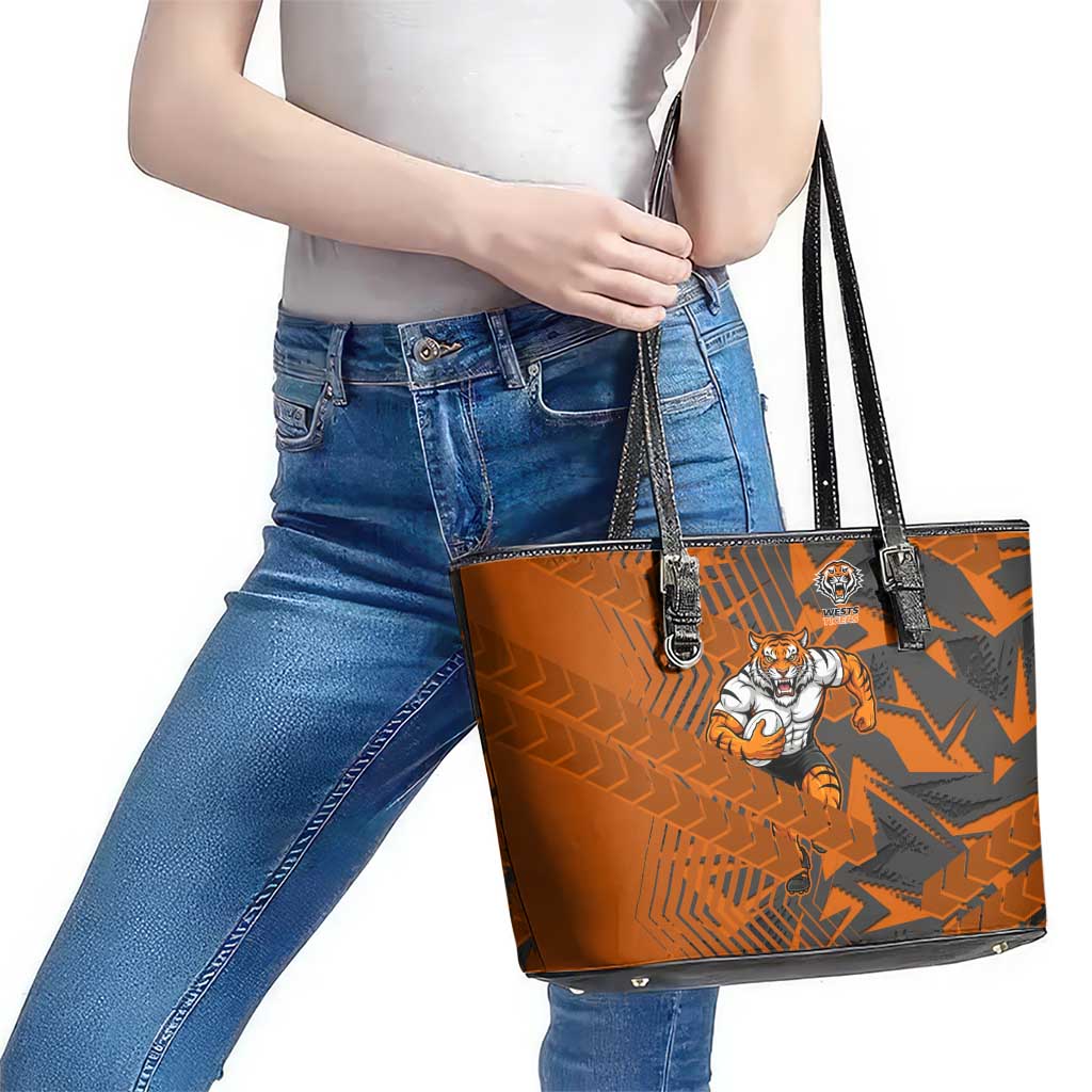 Wests Tigers Rugby Leather Tote Bag Fierce Mascot Geometric Tribal Art