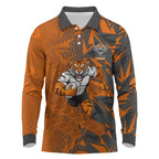 Wests Tigers Rugby Long Sleeve Polo Shirt Fierce Mascot Geometric Tribal Art