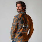 Wests Tigers Rugby Long Sleeve Polo Shirt Fierce Mascot Geometric Tribal Art