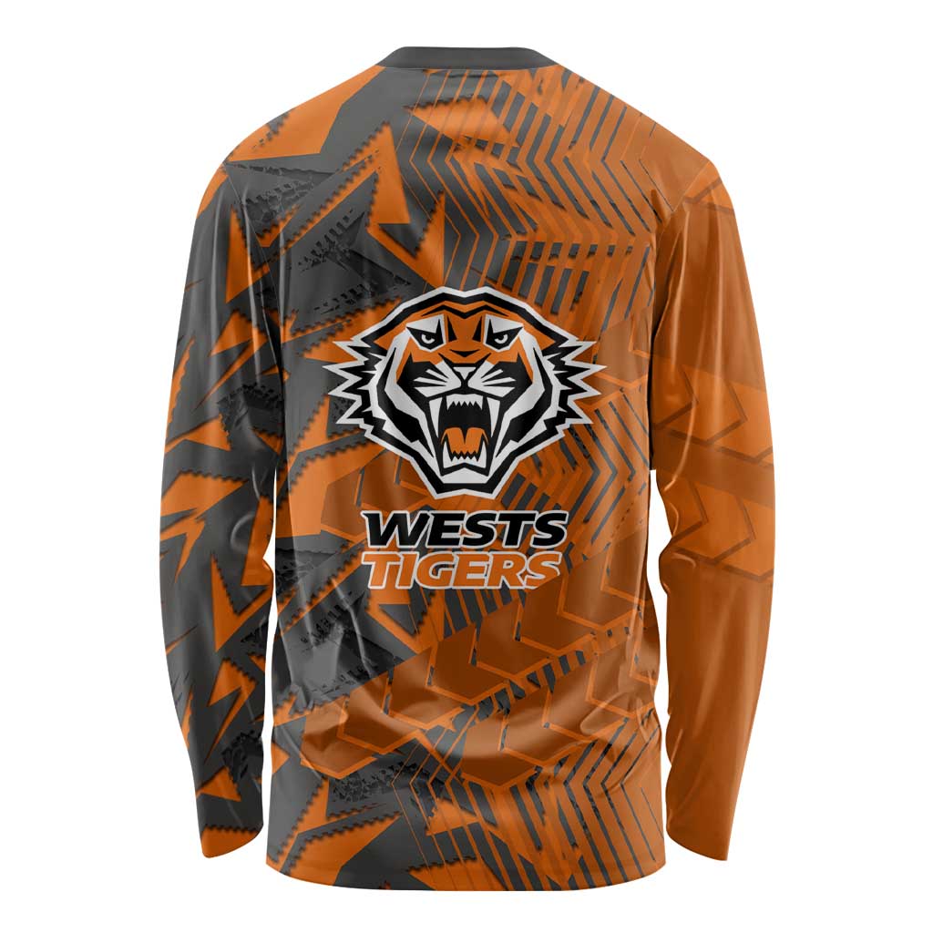 Wests Tigers Rugby Long Sleeve Shirt Fierce Mascot Geometric Tribal Art