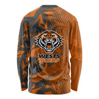 Wests Tigers Rugby Long Sleeve Shirt Fierce Mascot Geometric Tribal Art