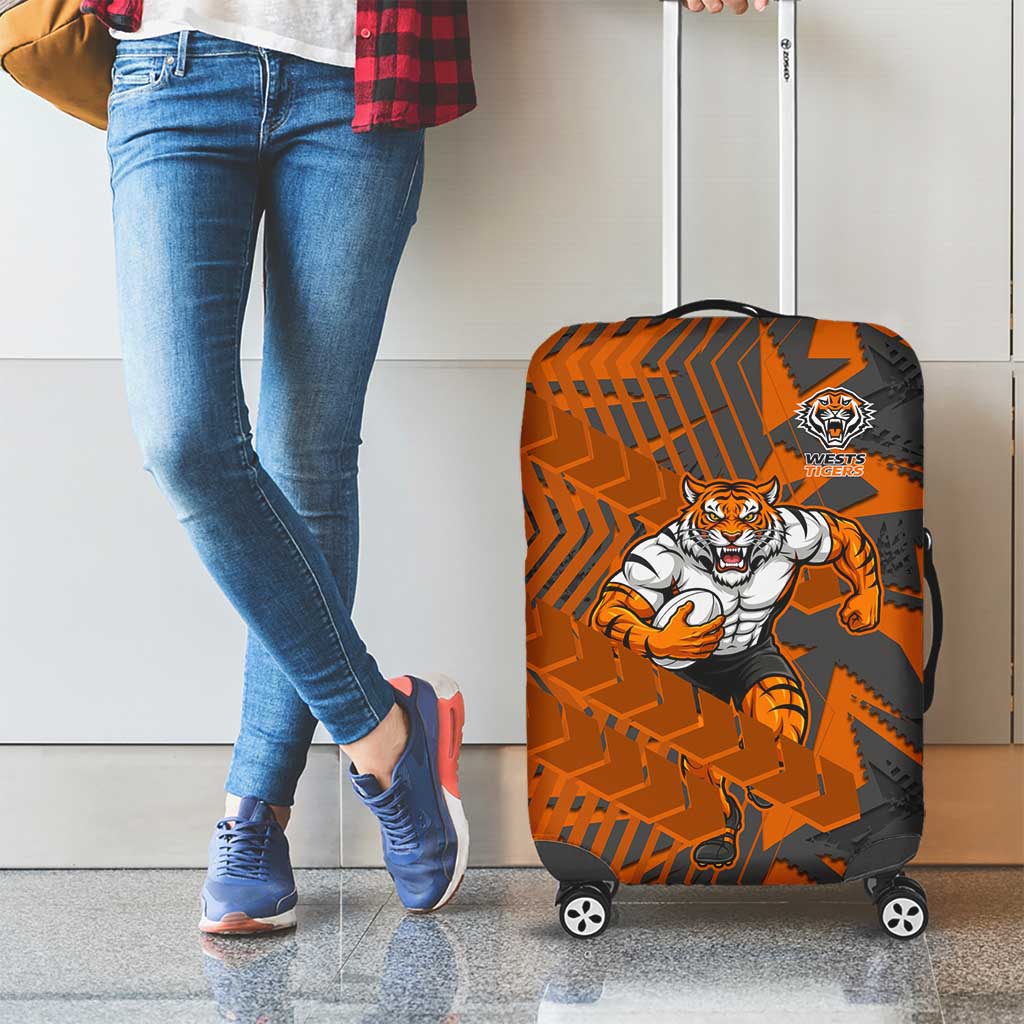 Wests Tigers Rugby Luggage Cover Fierce Mascot Geometric Tribal Art