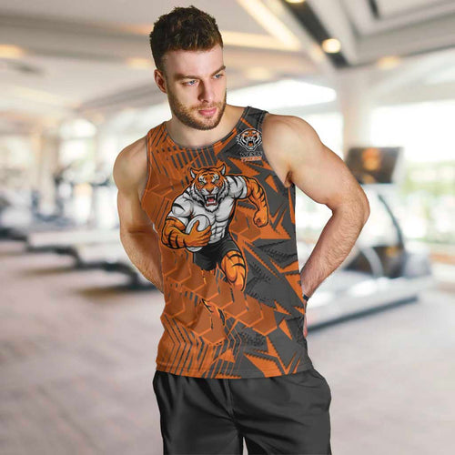 Wests Tigers Rugby Men Tank Top Fierce Mascot Geometric Tribal Art
