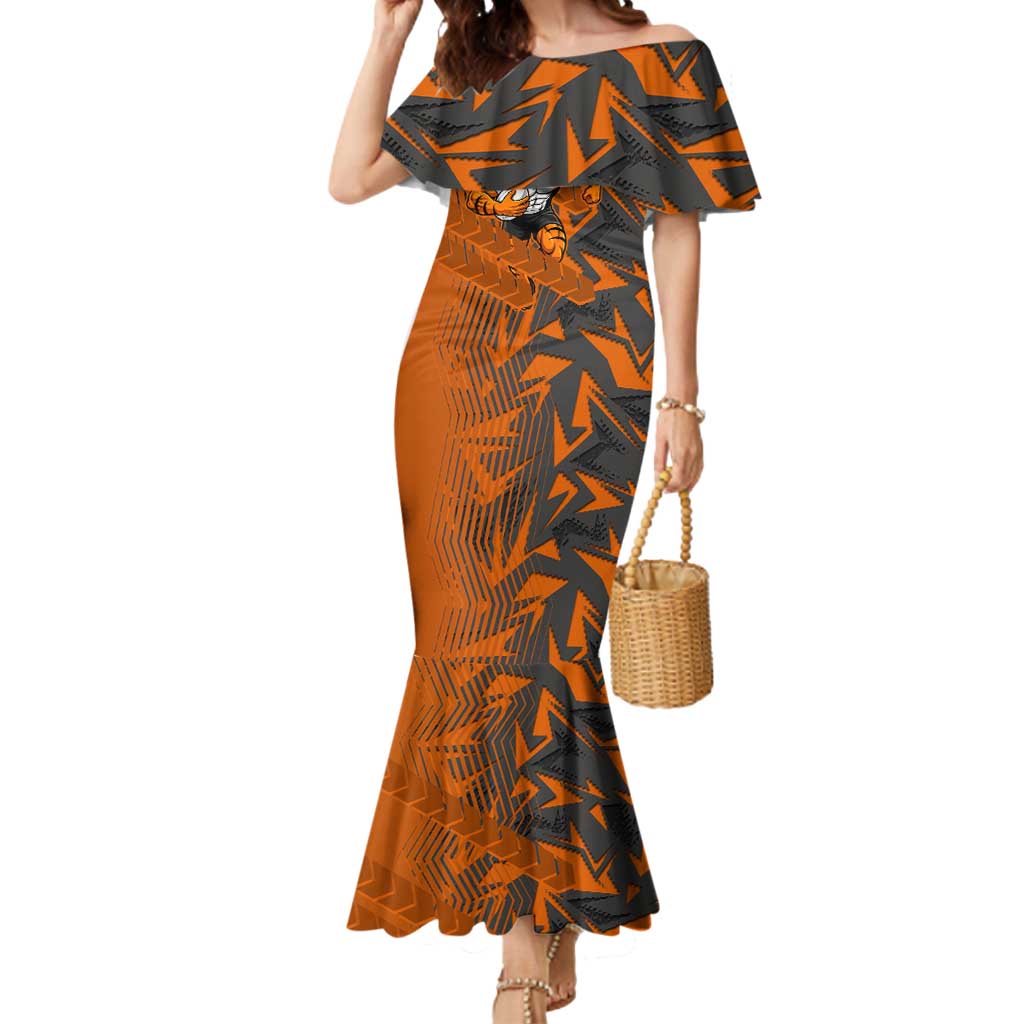 Wests Tigers Rugby Mermaid Dress Fierce Mascot Geometric Tribal Art