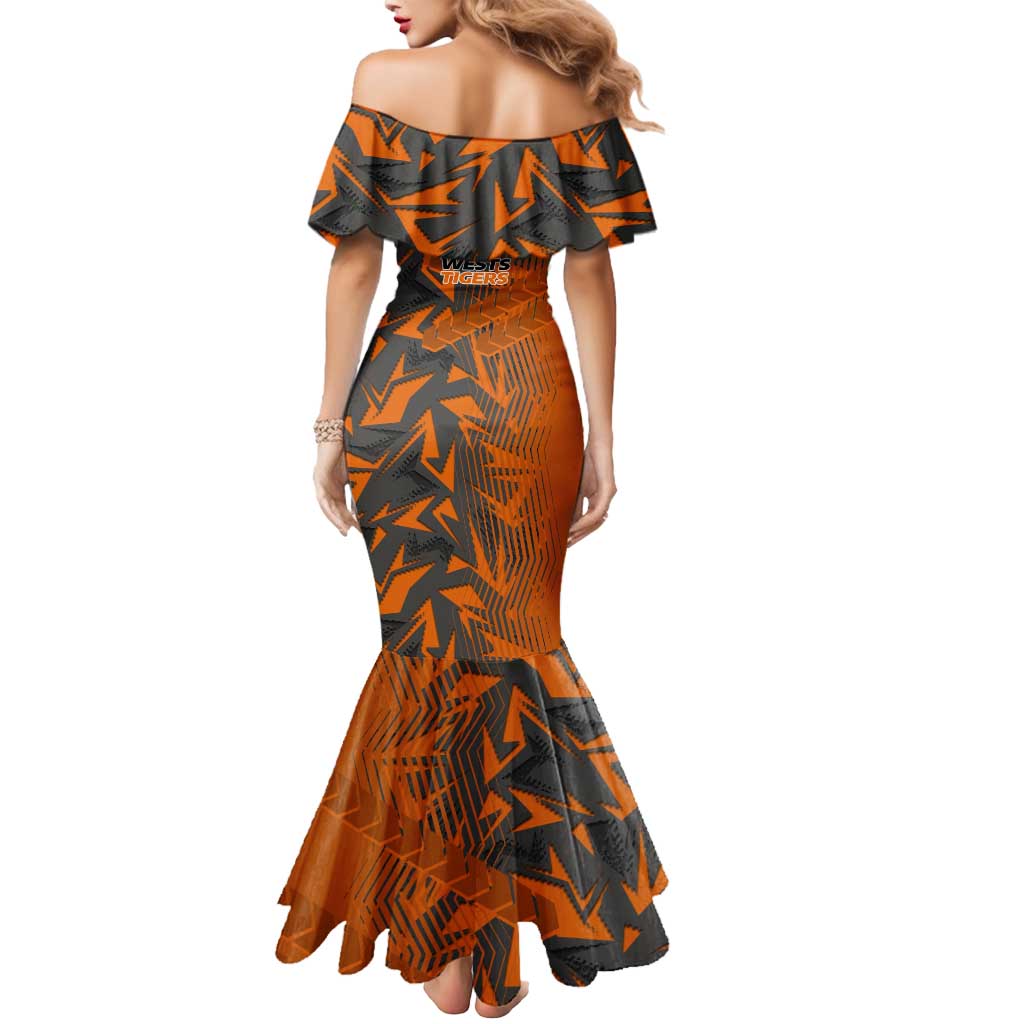 Wests Tigers Rugby Mermaid Dress Fierce Mascot Geometric Tribal Art