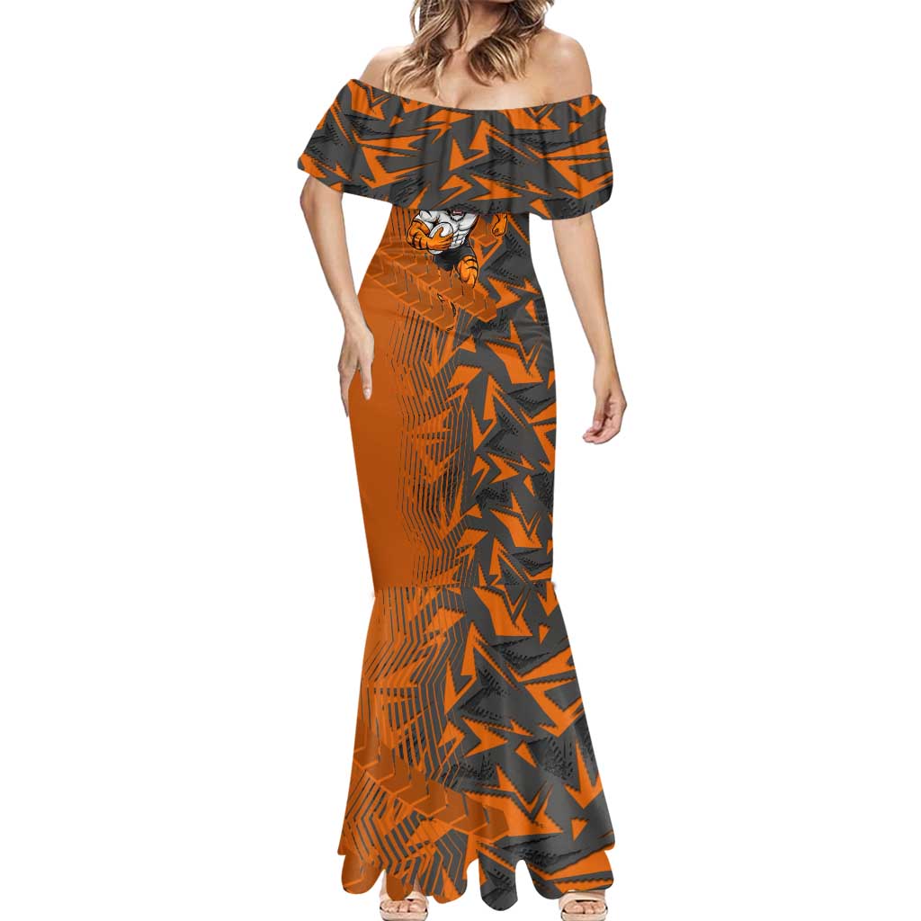 Wests Tigers Rugby Mermaid Dress Fierce Mascot Geometric Tribal Art