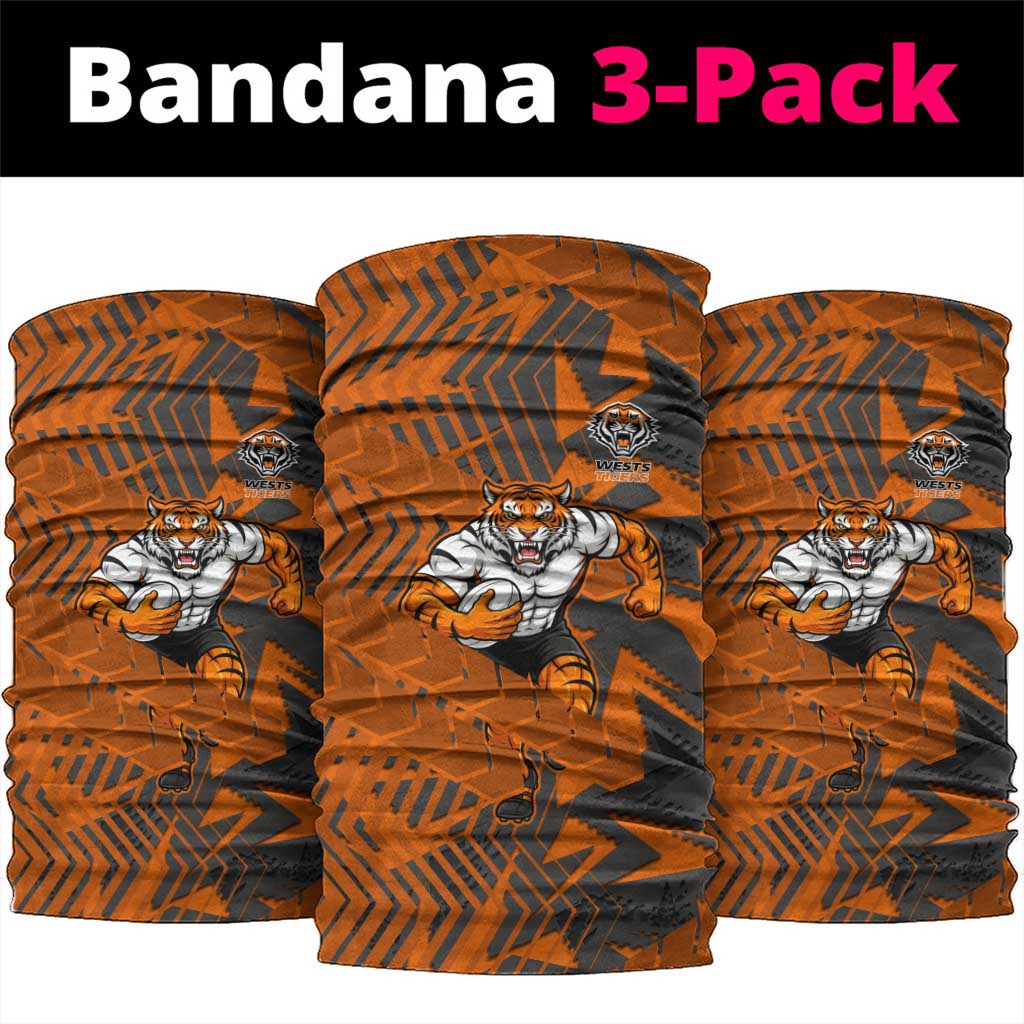 Wests Tigers Rugby Neck Gaiter Fierce Mascot Geometric Tribal Art