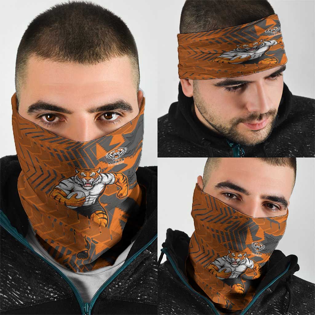 Wests Tigers Rugby Neck Gaiter Fierce Mascot Geometric Tribal Art