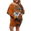 Wests Tigers Rugby Off Shoulder Short Dress Fierce Mascot Geometric Tribal Art