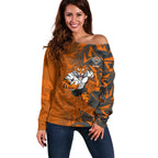 Wests Tigers Rugby Off Shoulder Sweater Fierce Mascot Geometric Tribal Art